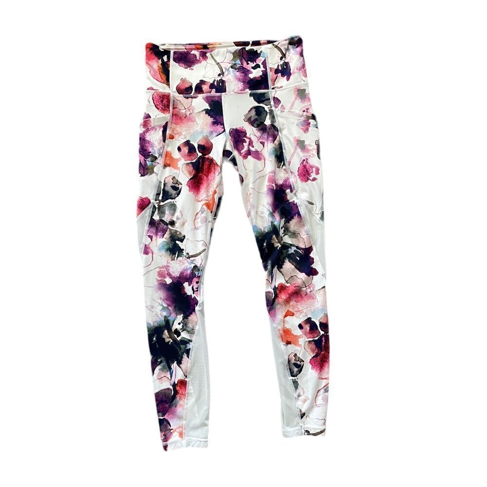 ATHLETA Floral Mudra 7/8 Tight White Purple/Multi Size Small - Picture 2 of 8